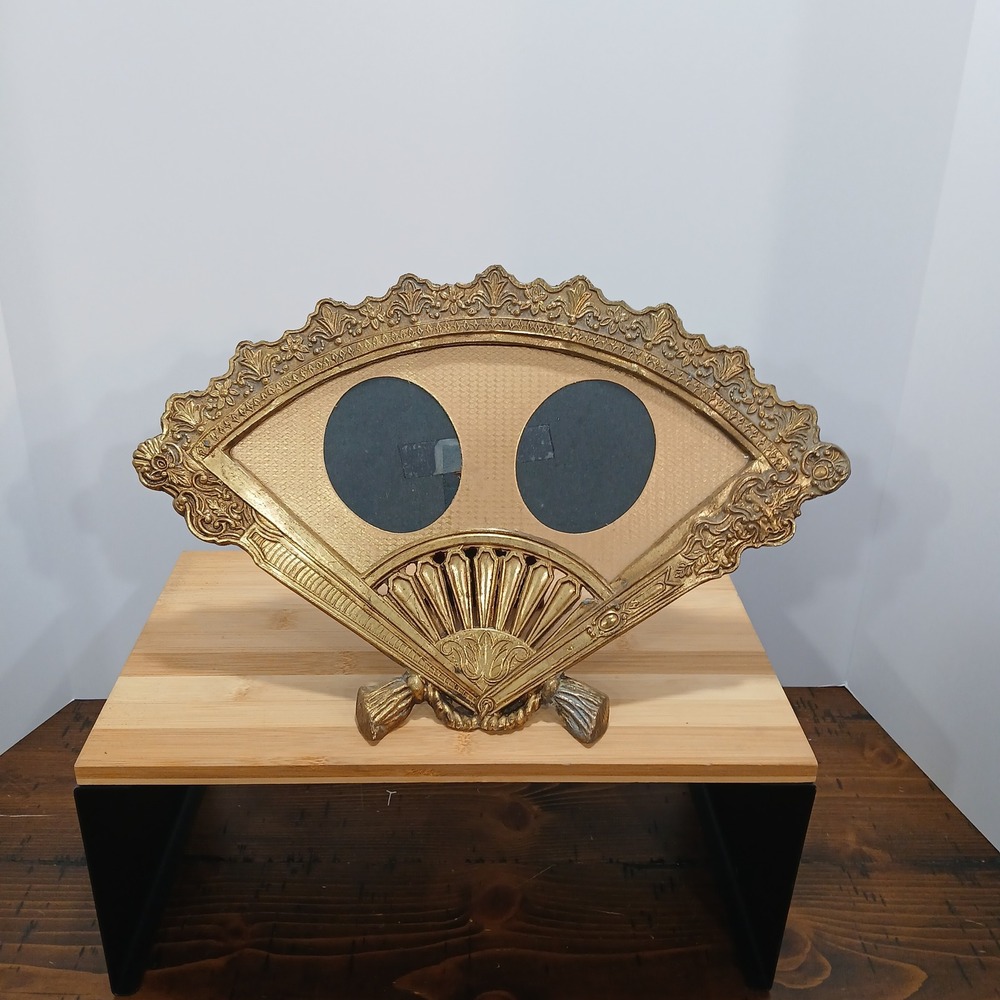 VTG MCM 60s Regency Fan Picture Frame Gold Mat Felt Back 2 photo Glam Victor